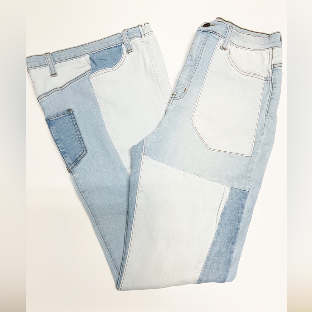 Aphrodite Jeans Womens Patchwork Low Rise Bootcut Flare Jeans Sz 13 - Picture 2 of 7